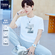 TEEK休閑短袖t恤男生萊賽爾上衣 青年潮流印花男裝衣服2025夏季體恤衫 HT2193白色 L