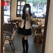 莜仙格2024夏學(xué)院風(fēng)創(chuàng)jk襯衫女學(xué)生套裝純收腰顯瘦襯衣百褶裙短裙兩件套 收腰襯衫+領(lǐng)帶+黑百褶裙 S 80-90斤