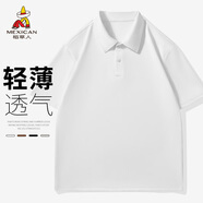稻草人（MEXICAN）POLO衫男短袖復古青少年百搭純色翻領(lǐng)休閑體恤上衣服 白色  4XL 