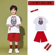 韓菲奴六一兒童啦啦隊演出服幼兒園合唱表演班服小學(xué)生運動會中國風(fēng)服裝 B白色藍龍盤扣上衣+紅色短褲+字 140 cm