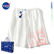 NASADKGM短褲男夏季新款拼色字母短褲男女情侶款運(yùn)動(dòng)休閑百搭寬松五分褲 白粉 L （建議110-125斤）