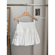 夢(mèng)史怡韓國壓褶蓬蓬裙半身裙女夏季松緊高腰綁帶花苞甜酷燈籠短裙 白色 S