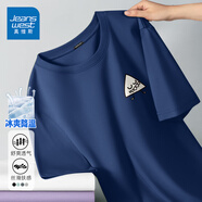 真維斯冰絲短袖t恤男士夏季涼感上衣服2025新款速干大碼莫代爾半袖男裝 海藍色(三角怪胸標) 2XL (185) (體重160-180斤)