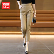 黛姿茹（daiziru）九分煙管褲女夏季2025新款高腰西裝褲女松緊腰小個子休閑哈倫褲子 卡其色 XL (29) 推薦115-125斤