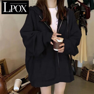 LPOX外套女款2025年最新款黑色連帽外套女寬松慵懶風(fēng)小眾上衣韓版外套 黑色外套 L _106-120斤
