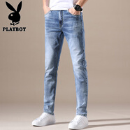 花花公子（PLAYBOY）修身牛仔褲男士夏季2025新款九分休閑潮流痞帥百搭直筒寬松褲子男 X-1178HH1215藍(lán)色 28