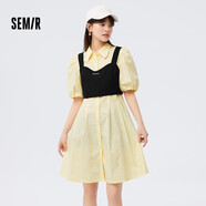 森馬（Semir）【連衣裙合輯】夏天女法式慵懶風(fēng)裙子復(fù)古學(xué)院風(fēng)針織裙雪紡碎花裙 D款抹胸襯衫裙-黃色調(diào)00433 S