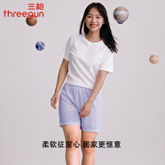 三槍女士夏季睡褲純棉休閑時(shí)尚印花蕾絲邊薄款透氣高腰短褲家居褲 霧紫月亮 XL (170/95)