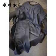 水畔衣人時(shí)尚短袖中長(cháng)裙女歐洲站2025夏季新款休閑風(fēng)寬松顯瘦純色連衣裙潮 藏青色 M 【建議100斤內】