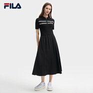 FILA 斐樂(lè )官方女裝連衣裙2025夏新款時(shí)尚休閑簡(jiǎn)約修身短袖連身裙子 正黑色-BK S 160/80A/S