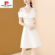 皮爾卡丹（pierre cardin）高端正式場(chǎng)合連衣裙女夏2025新款輕奢氣質(zhì)V領(lǐng)鑲鉆設(shè)計(jì)感露肩裙子 白色 2XL 【建議125-140斤以內(nèi)】