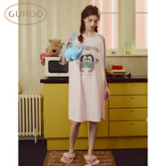 果殼（Gukoo）睡裙女春夏新款小企鵝系列睡衣女睡裙寬松睡裙圓領(lǐng)大卡通家居服B 天堂粉睡裙 M