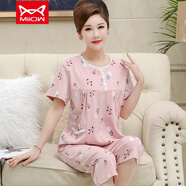 貓人（MiiOW）中年媽媽睡衣女夏季純棉薄款短袖中褲中老年婆婆加大碼家居服套裝 2924 XL 建議穿120-140斤