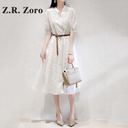 Z.R.Zoro奢侈品連衣裙女2025夏季新款法式氣質(zhì)獨特小眾刺繡赫本風連衣裙女 白色 L