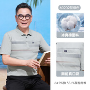 老爺車(chē)含棉短袖t恤男爸爸中老年人衣服夏季POLO條紋衫實(shí)用禮物送父親節 T252260202灰綠色 M (170) 【推薦100-120斤】