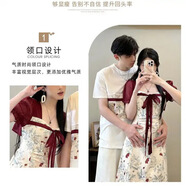 XCFREHT[兩件裝]新中式情侶裝國風(fēng)夏裝短袖旗袍襯衫方領(lǐng)復古兩件套連衣裙 男生套裝+女生套裝3件 兩件裝 S 女生男生M