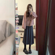 姿偉祺短款毛呢外套女小香風(fēng)三件套感半身裙 粉色外套 L