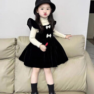 HUALIN FASHION廣州十三行女童氣質(zhì)赫本風(fēng)連衣裙2025春季韓版兒童dress 黑色絲絨連衣裙+打底衫兩件套 均碼 90 碼偏小半碼