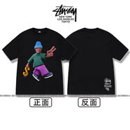 斯圖西（stussy）美潮stuss斯圖涂鴉八號球毛絨骰子印花短袖T恤男女情侶款寬松 黑色和平與繁榮 S