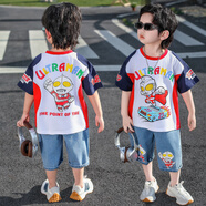 歐麥璐男童夏裝奧特曼套裝2025新款男孩夏天短袖衣服夏季痞帥薄款童裝潮 紅色 130 碼(建議身高115-125厘米)