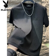 花花公子（PLAYBOY）T恤男2025夏季新款時(shí)尚滿天星休閑T恤寬松圓領(lǐng)短袖百搭潮流半袖帥 黑色 L 100-130斤