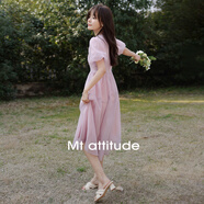 mt【泡泡袖】夏季小清新 圓領精致大A擺淑女溫柔風輕薄連衣裙