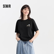 森馬（Semir）鄭合惠子短袖t恤女小寬松涼感上衣國風(fēng)萌物印花短袖女新款2024年 【熱賣(mài)】可愛(ài)熊貓-黑色90001 XS