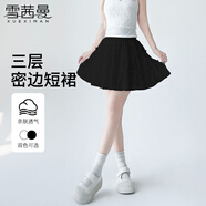 雪茜曼三層蛋糕短裙女2025新款木耳邊拼接A字大擺蓬蓬防走光百搭半身裙