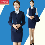 伊婭莎職業(yè)西裝外套女酒店前臺工作服客服接待正裝珠寶店服務員物業(yè)工裝 單件藍色外套 L 建議100-110斤
