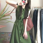 歆栩連衣裙女2025新款裙子夏天衣服女裝單法國意大利尾貨法式高級設計 綠色 垂感 M 中碼90-110斤