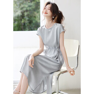 沫晗依美【“藍綺云章”新中式設計光澤感連衣裙】25夏氣質(zhì)顯瘦女連衣裙 冰藍色 M