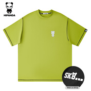 HIPANDA休閑t恤男夏季時(shí)尚品牌純棉t恤明線設(shè)計(jì)撞色體恤男枝條綠S