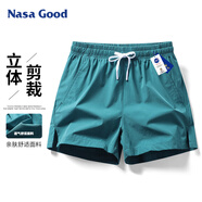 NASA GOOD短褲男士夏季純色百搭潮流運動(dòng)薄款透氣彈力寬松三分褲子 湖藍2XL