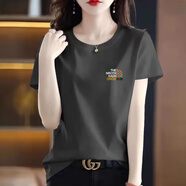 qwqh輕奢女裝品牌 短袖女冰絲t恤2025夏季新款韓版寬松休閑百搭上衣潮 深灰色【彩標】單標 M 建議99-110斤