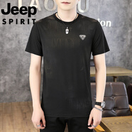 JEEP SPIRIT吉普冰絲短袖T恤男士夏季新款圓領(lǐng)休閑百搭薄款上衣透氣簡(jiǎn)約半袖 TX1021黑色 M 90-115斤