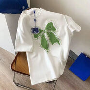 阿瑪瑟100%純棉棉帥體恤新青年情侶款短袖學(xué)生設(shè)計感透氣t恤小眾運動上 XT-183-綠蝴蝶結(jié) S 建議80-90斤