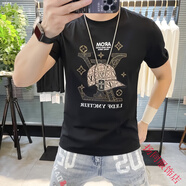 酷奇袋鼠歐洲站夏季新款半袖體恤男潮牌大碼燙鉆印花棉帽子短袖t恤男士 【高品質(zhì)棉】D081-黑色 2XL （建議145-160斤）