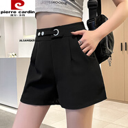 皮爾卡丹（pierre cardin）2025春夏女裝松緊高腰小個(gè)子西裝毛呢短褲女韓版顯瘦闊腿a字外穿 黑色215 春夏西裝面料 均碼 (95-130斤)
