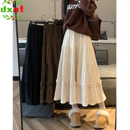 DXOT蛋糕裙中長(cháng)款半身裙春季新款大碼胖mm梨形顯瘦a字傘裙絲絨蓬蓬裙 杏色半身裙 M 建議 (90-100斤)