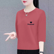 瑤珊純棉七分袖t袖女大碼夏季韓版洋氣新款時(shí)尚寬松顯瘦百搭體恤上衣 愛(ài)心Dia【樹莓粉】 XL 建議115-130斤