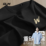 GLM敖瑞鵬代言短袖t恤男休閑日系夏季純棉圓領(lǐng)青少年潮牌落肩袖T恤 【純棉】黑#破損WX 2XL