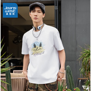 真維斯（Jeanswest）【商場同款】男裝純棉T恤2025夏季新款圓領(lǐng)印花套頭短T男 白色211A M