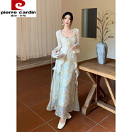 皮爾卡丹（pierre cardin）今年流行套裝新中式連衣裙女2025夏季燕尾上衣碎花半身裙子兩件套 長袖上衣+碎花半身裙 L 【建議105-115斤】