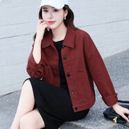 以純（YISHion）休閑牛仔外套女短外套2023年春秋季新款韓版洋氣減齡顯瘦夾克上衣 酒紅 M