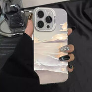 科博龍海邊日出適用iPhone16promax手機殼蘋果15plus保護套14全包13防摔12/11彩銀殼XS/R【鏡頭保護】 彩銀殼-白色-海邊日出 iPhone 13Pro