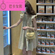 NJTD裙子小眾晚禮服短款公主蓬蓬裙甜系夏日小個(gè)子森系初戀裙 卡其色 連衣裙102# 均碼 s