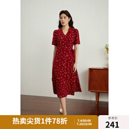 獨(dú)束大碼女裝法式小翻領(lǐng)連衣裙女夏季新款遮肉顯瘦雪紡裙子 紅色-長(zhǎng)款 XL