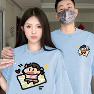 love legend情侶裝短袖t恤夏季寬松圓領(lǐng)一男一女印花半袖潮流百搭休閑上衣服 藍色+藍色 2XL 男+M女