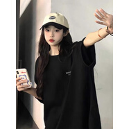 LXKPXKP 高級感純棉短袖t恤女夏季韓版重磅半截袖小眾內搭打底 黑色 L
