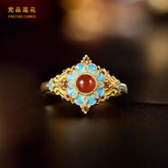 bhiodha老鳳凰999鍍金琺瑯花絲珍珠蝴蝶戒指假黃金女款輕奢感夸張開(kāi)口食 紅-遠黛青山戒指 收老鳳祥